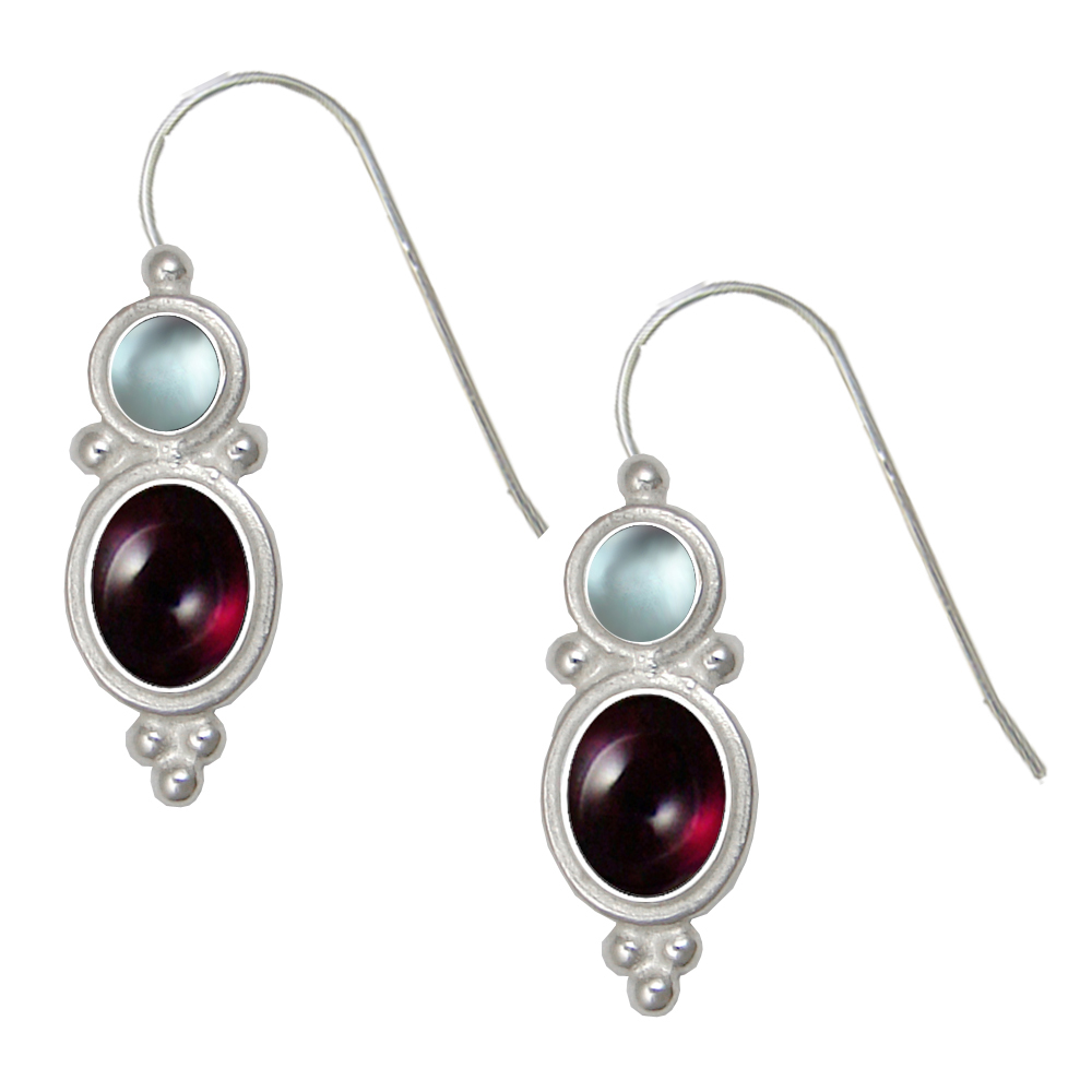 Sterling Silver Drop Dangle Earrings Garnet And Blue Topaz